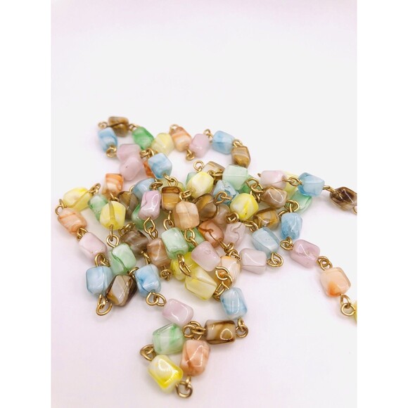 Glass Swirl Mini Square Beaded Long Necklace ~Light Pastels - Picture 8 of 8